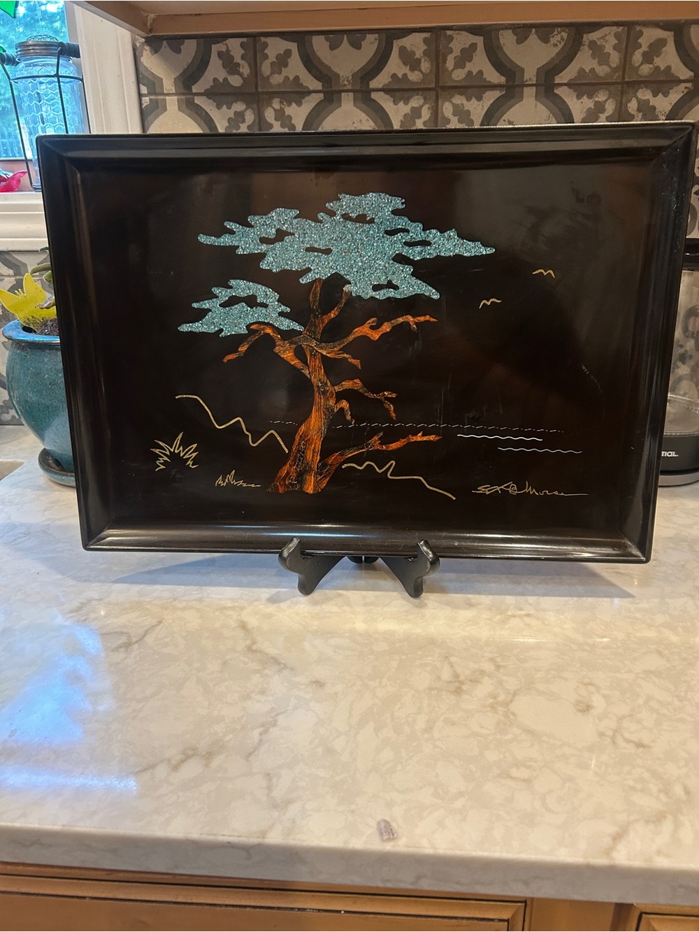 RARE- Mid Century Modern “Couroc of Monterey” Bonsai Inlay Motif Serving Tray